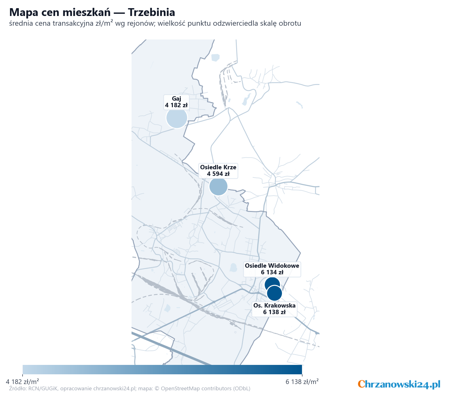 Mapa cen mieszkań - Trzebinia