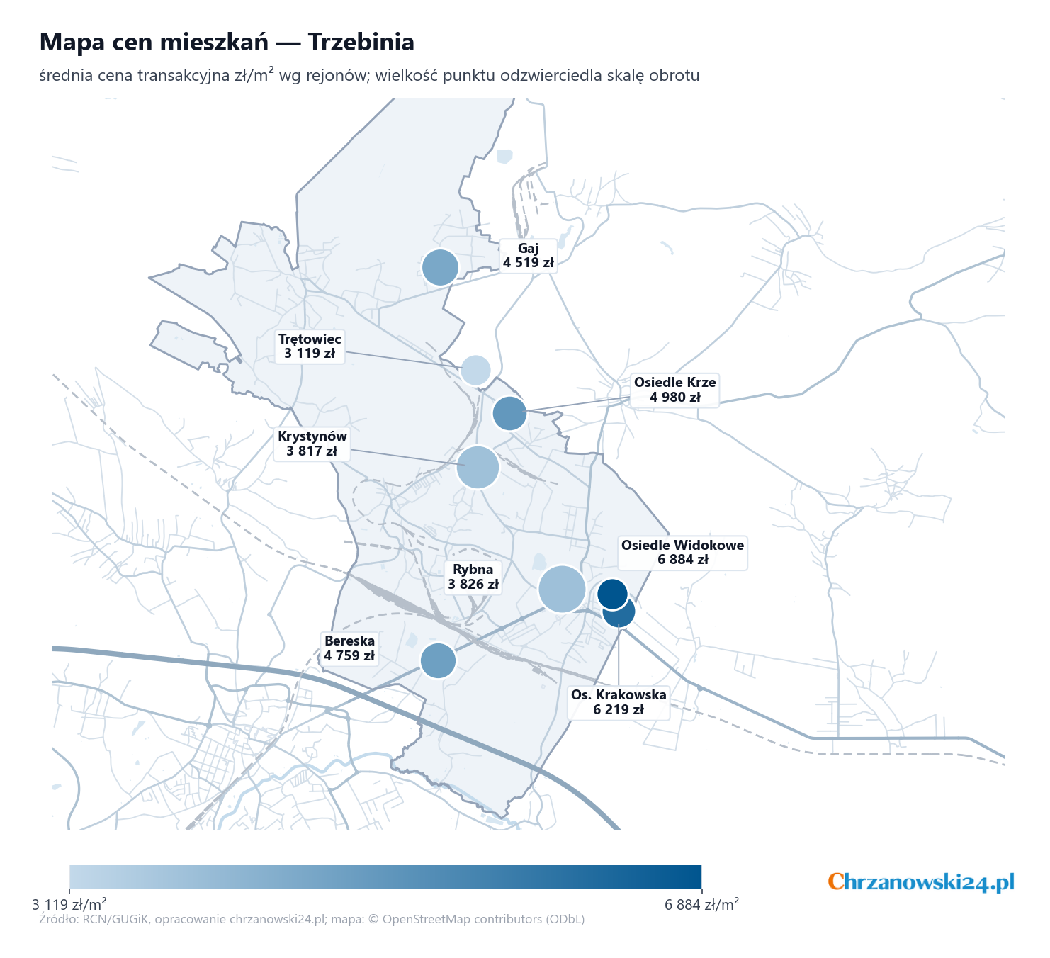 Mapa cen mieszkań - Trzebinia