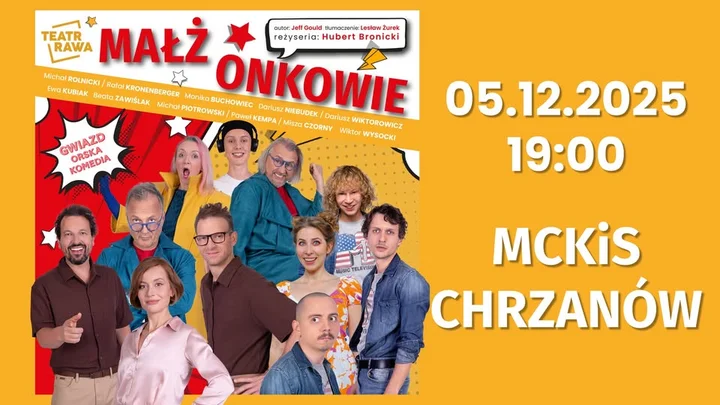 Obrazek przedstawia grafikę promocyjną wydarzenia Komediowy spektakl dla par i nie tylko w Chrzanowie