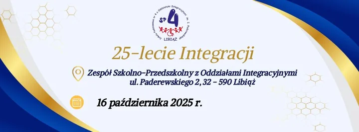 Obrazek przedstawia grafikę promocyjną wydarzenia Jubileusz 25-lecia integracji w szkole — zaproszenie do wspomnień i udziału