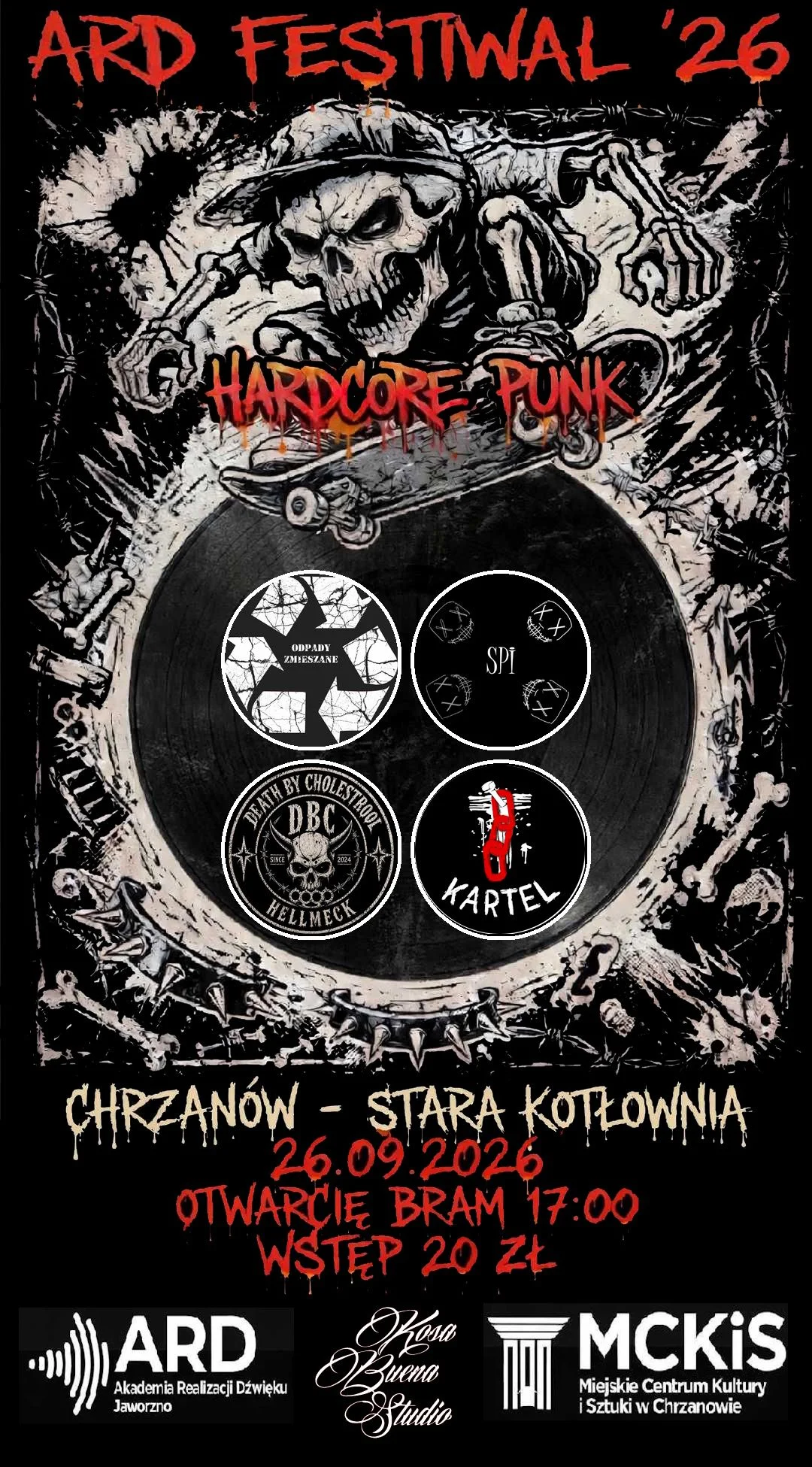 Grafika promocyjna wydarzenia ARD FESTIWAL Chrzanów: hardcore na żywo