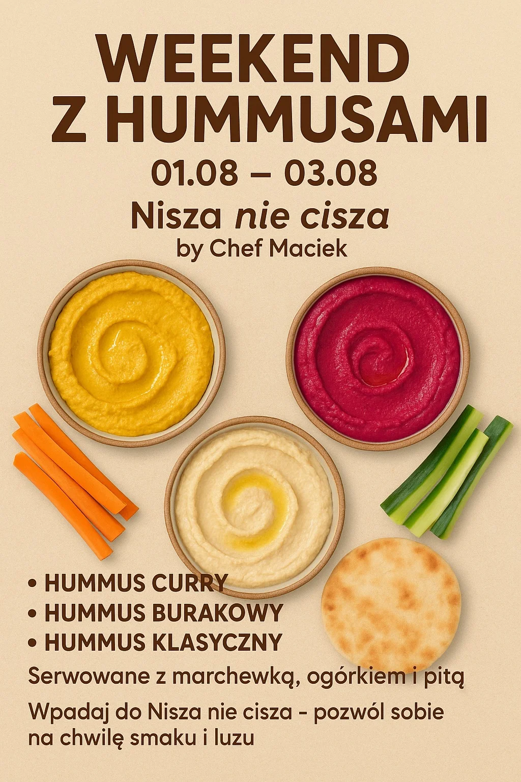 Grafika promocyjna wydarzenia Degustacja różnych rodzajów hummusu w Libiążu