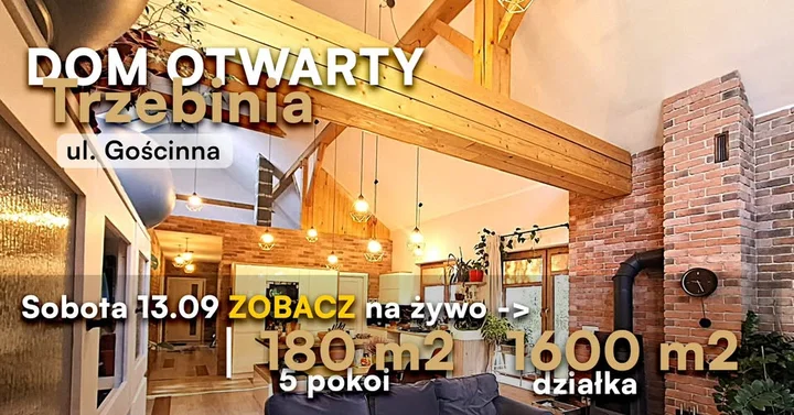 Obrazek przedstawia grafikę promocyjną wydarzenia Dzień otwarty domu jednorodzinnego w Trzebini (Siersza)