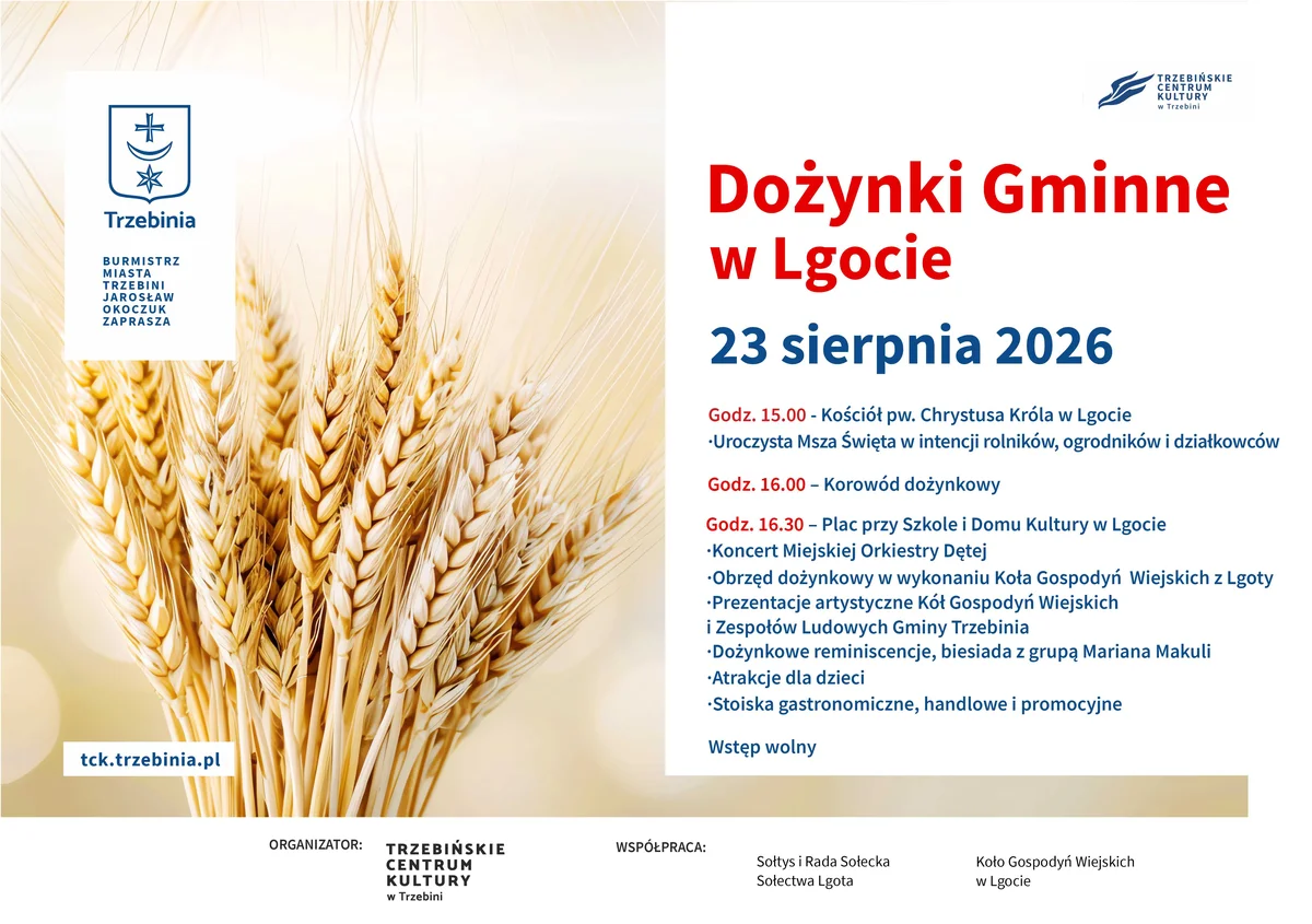 Grafika promocyjna wydarzenia Lgota zaprasza na gminne święto plonów