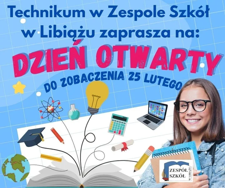 Grafika promocyjna wydarzenia Dzień Otwarty dla Ósmoklasistów — szkoła przy Górniczej 3, Libiąż