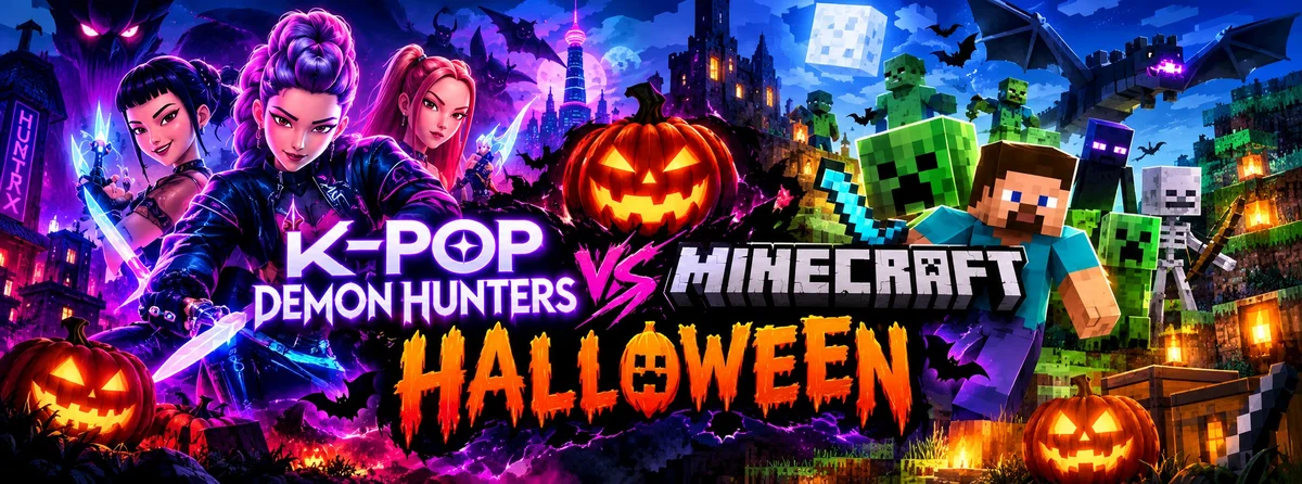 Grafika promocyjna wydarzenia HALLOWEEN: K-POP DEMON HUNTERS vs MINECRAFT – impreza i nocowanka