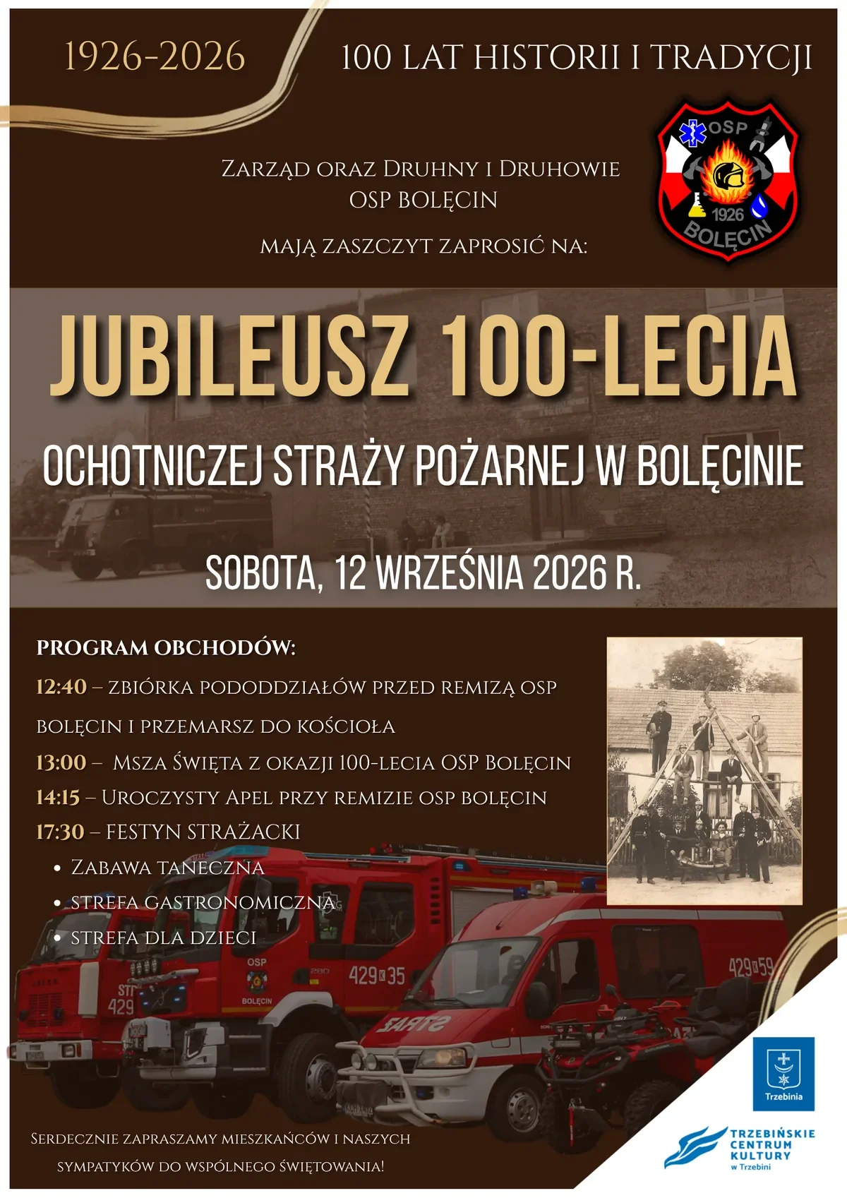 Grafika promocyjna wydarzenia Jubileusz 100-lecia OSP Bolęcin