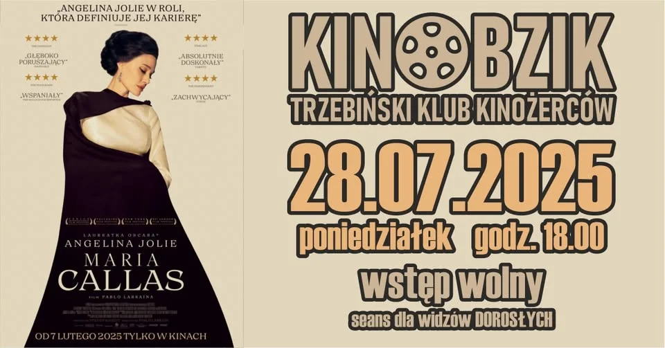 Obrazek przedstawia grafikę promocyjną wydarzenia Projekcja filmu biograficznego o Marii Callas w Kinie Sokół