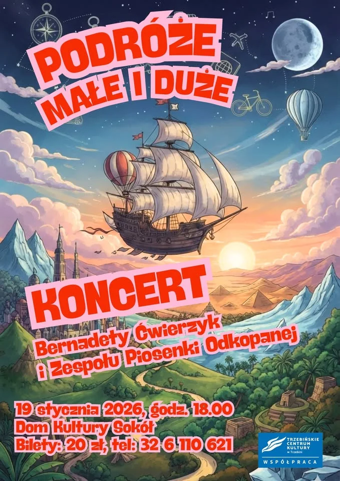 Grafika promocyjna wydarzenia Koncert „Podróże małe i duże” — Bernadeta Ćwierzyk i Zespół Piosenki Odkopanej