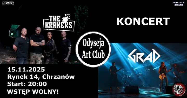 Grafika promocyjna wydarzenia Rockowy wieczór w Chrzanowie: The Krakers i GRAD w Odysei Art Club