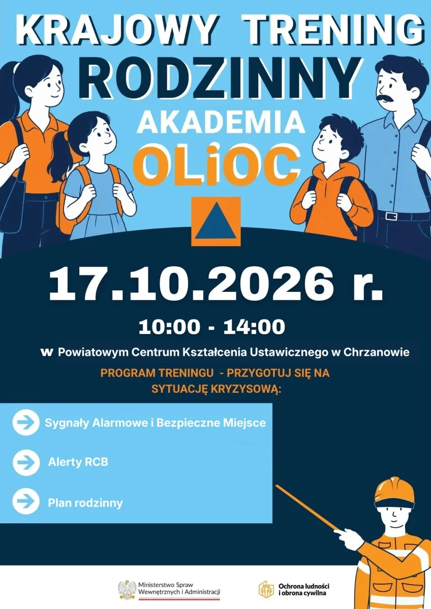 Grafika promocyjna wydarzenia Krajowy Trening Rodzinny z Akademią Ochrony Ludności i Obrony Cywilnej