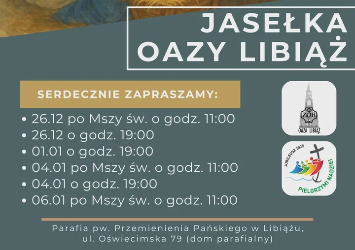 Grafika promocyjna wydarzenia PREMIERA Jasełek Oazy Libiąż — świąteczne widowisko w Libiążu
