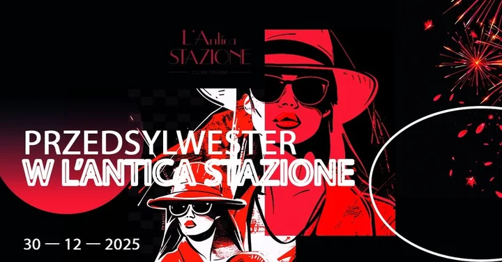 Grafika promocyjna wydarzenia PrzedSylwester w stylu Black&Red — LAntica Stazione, Trzebinia