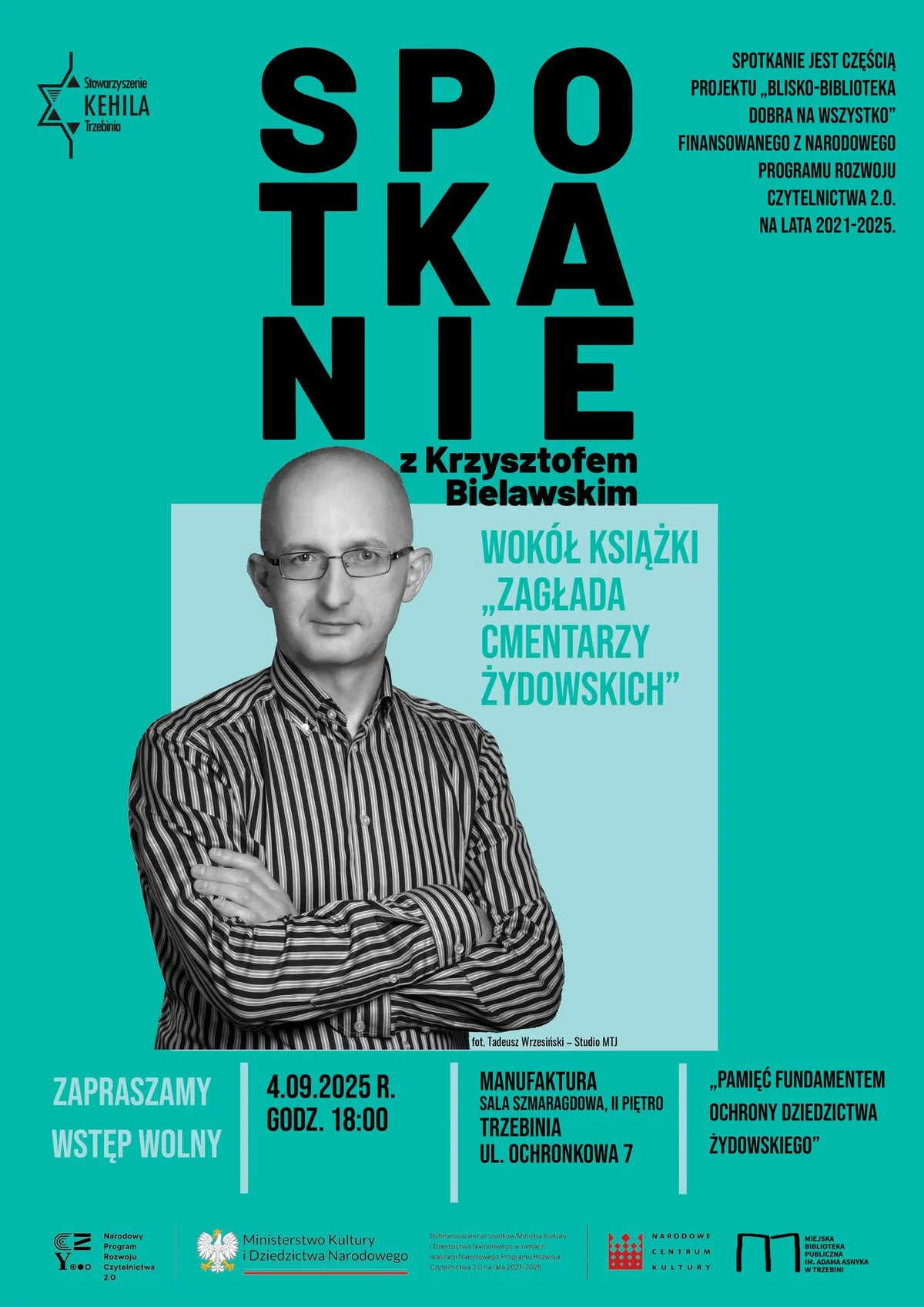 Grafika promocyjna wydarzenia Spotkanie autorskie z Krzysztofem Bielawskim w Trzebini