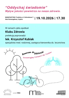 Grafika promocyjna wydarzenia „Oddychaj świadomie” – wpływ jakości powietrza na nasze zdrowie