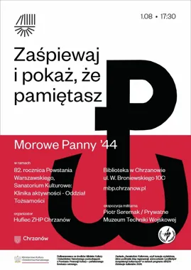Grafika promocyjna wydarzenia Pieśni pamięci zabrzmią w Chrzanowie. Wspólne śpiewanie z okazji rocznicy Powstania Warszawskiego