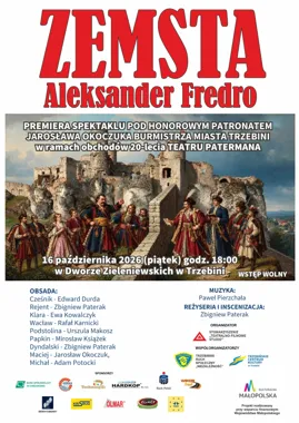 Grafika promocyjna wydarzenia Zemsta Aleksandra Fredry – premiera spektaklu