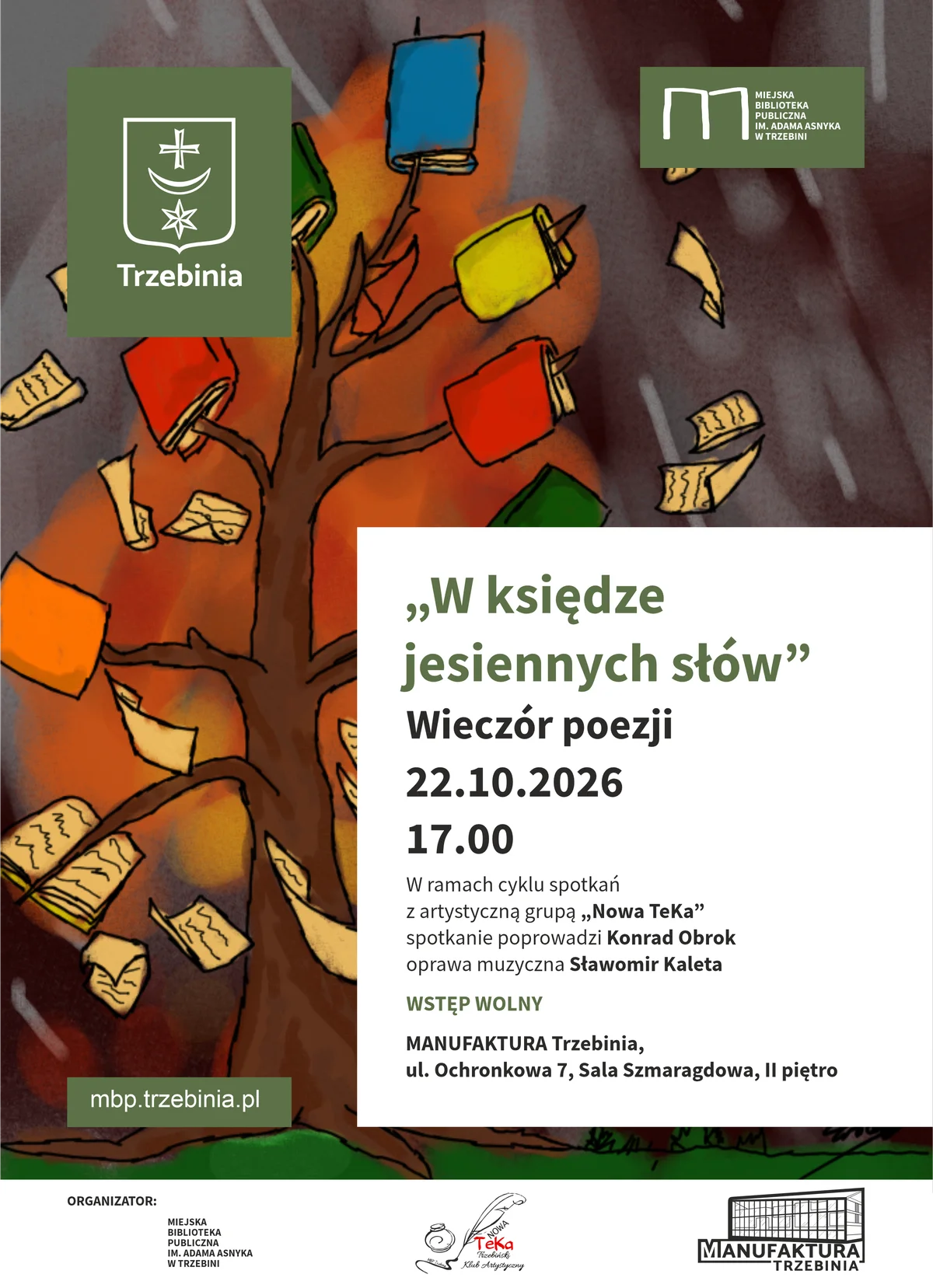 Grafika promocyjna wydarzenia W księdze jesiennych słów – wieczór twórczości Grupy Artystycznej „Nowa TeKa”