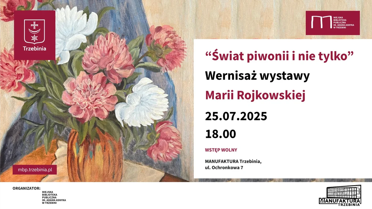 Grafika promocyjna wydarzenia Wernisaż wystawy malarstwa Marii Rojkowskiej w Trzebini