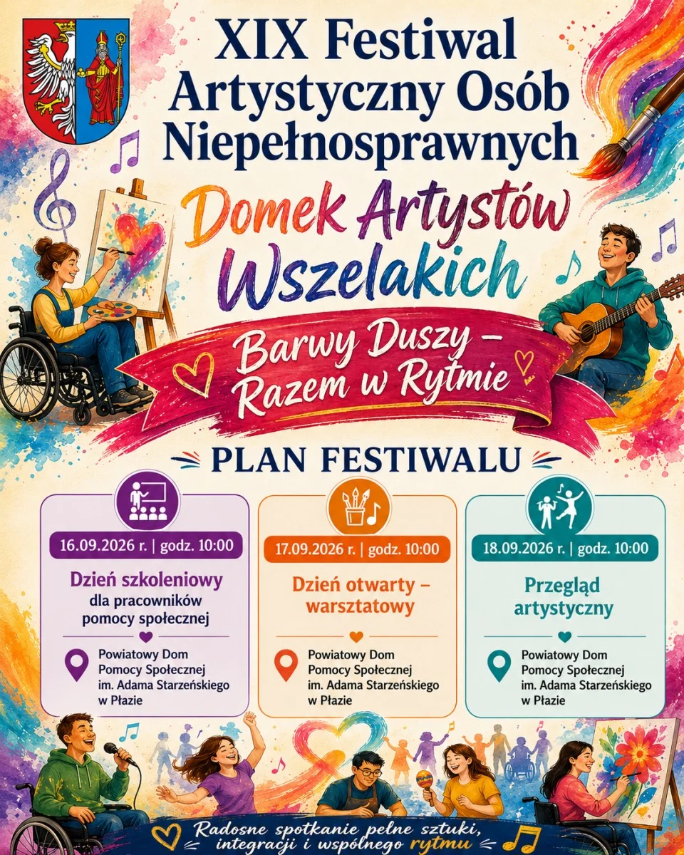Grafika promocyjna wydarzenia XIX Festiwal Osób Niepełnosprawnych „Domek Artystów Wszelakich”