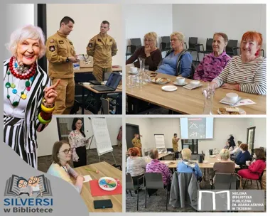Silversy w Bibliotece - straż, kawa i Koło Fortuny, które rozbawiło seniorów