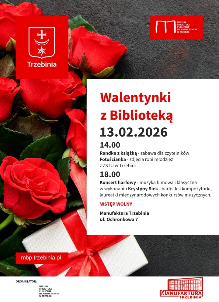 Walentynki z Biblioteką w Manufakturze - randki z książką, fotościanka i koncert harfy
