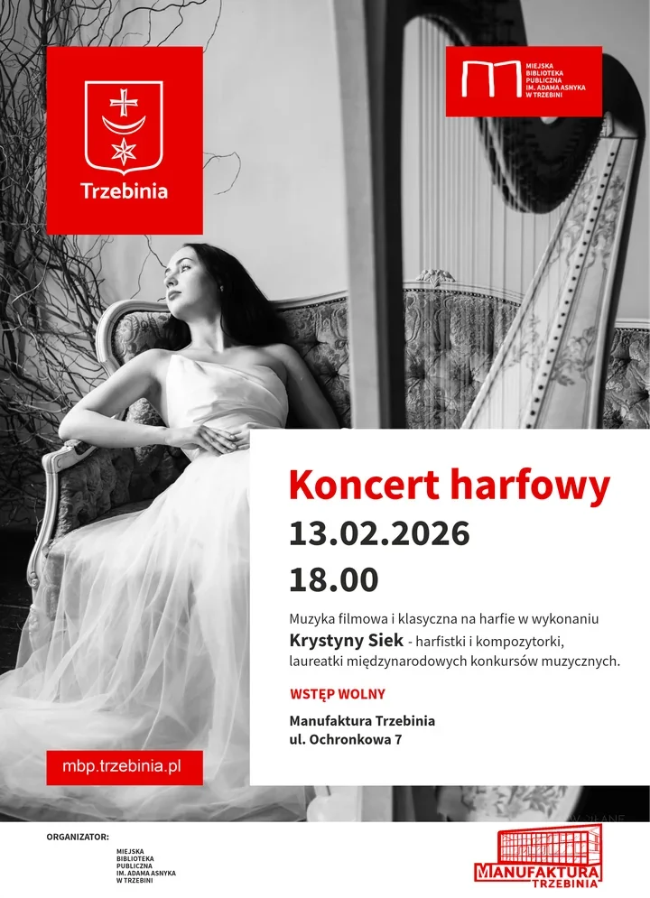 Koncert harfowy w Manufakturze - Krystyna Siek z repertuarem walentynkowym