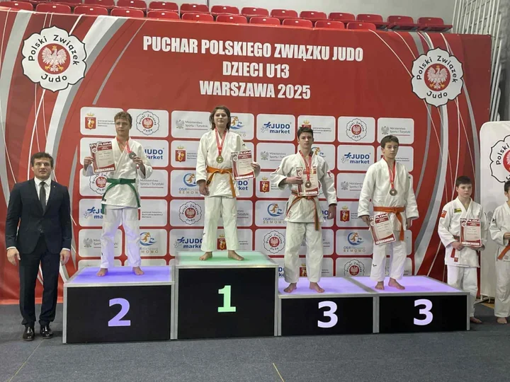 Brąz Wojtka Dudka - młody judoka z Trzebini na podium Pucharu Polski