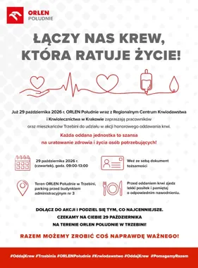 W Trzebini będzie można oddać krew. Akcja odbędzie się na terenie ORLEN Południe