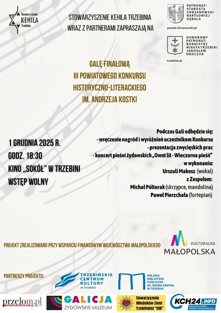 Gala finałowa konkursu im. Andrzeja Kostki - koncert pieśni żydowskich i ogłoszenie zwycięzców